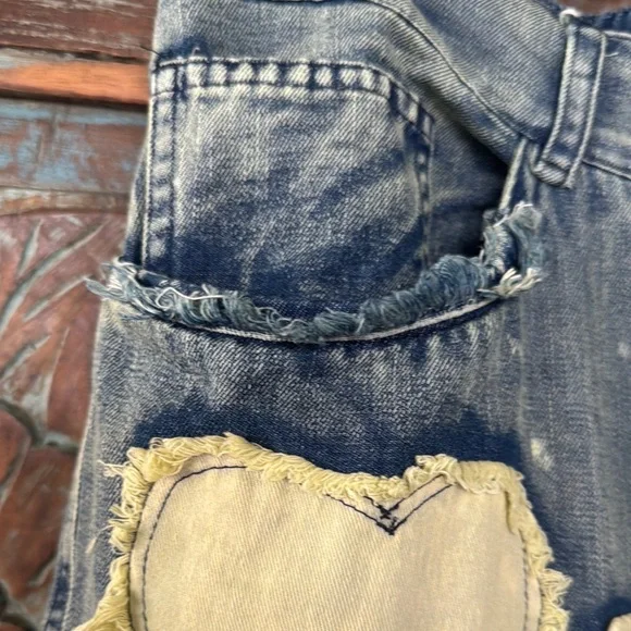 Blue Velvet Patchwork Denim Shorts/Jorts with Heart Accents - Picture 6 of 11